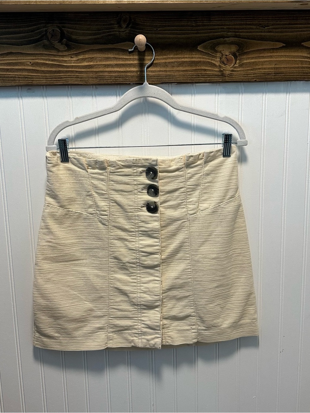 Free People Every Minute Every Hour Cream Button-Front Mini Skirt Sz 10